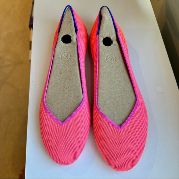Rothy's Two-Tone Knit Ballet Flats in Pink and Coral Blue Trim Size W12 - Picture 8 of 10